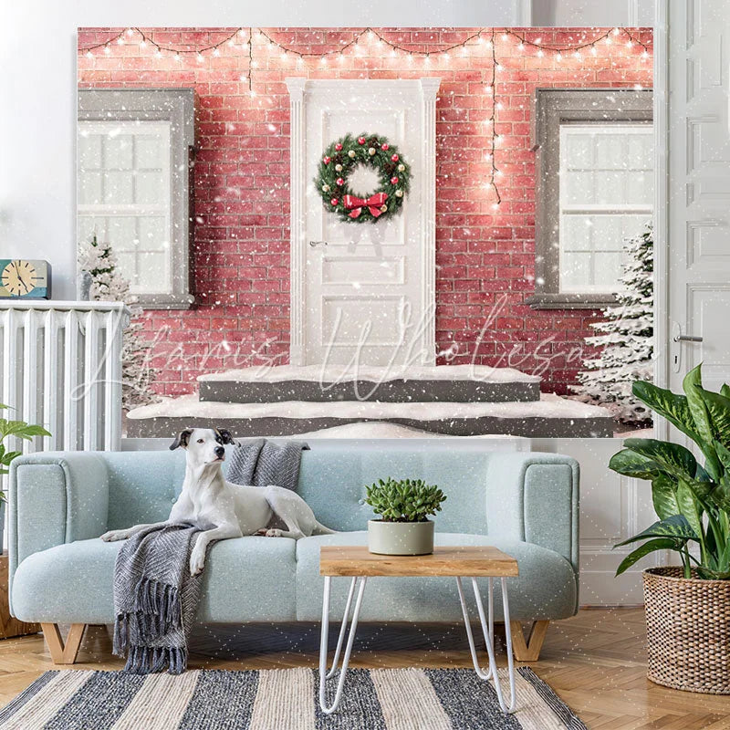 Lofaris Glitter Light And Tree Pink Brick Christmas Backdrop