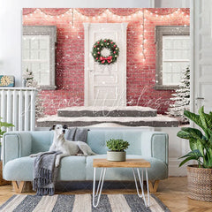 Lofaris Glitter Light And Tree Pink Brick Christmas Backdrop