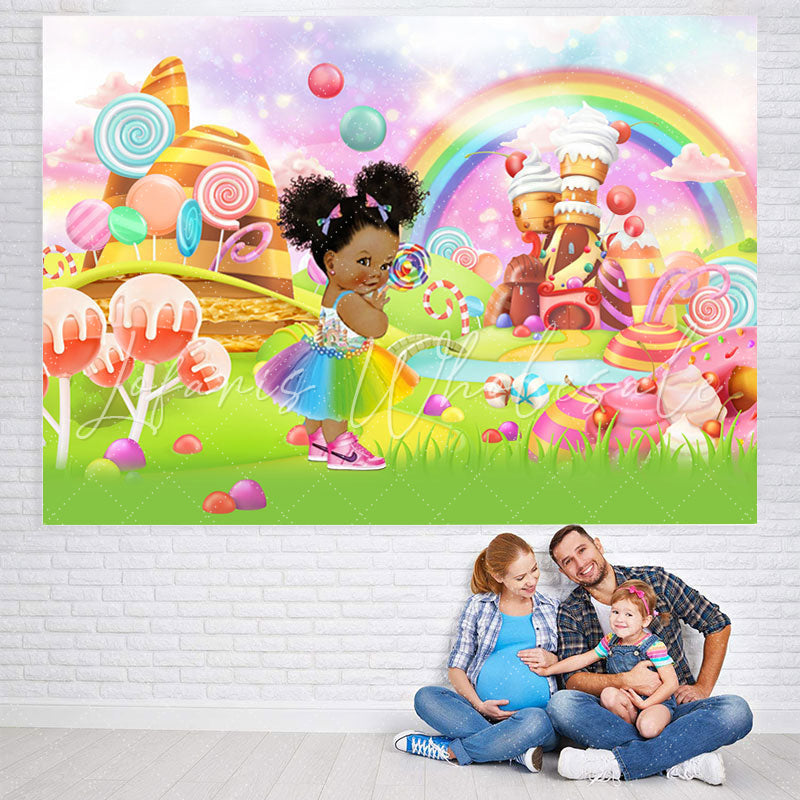 Lofaris Glitter Light Candy House Baby Shower Backdrop For Girl