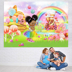 Lofaris Glitter Light Candy House Baby Shower Backdrop For Girl