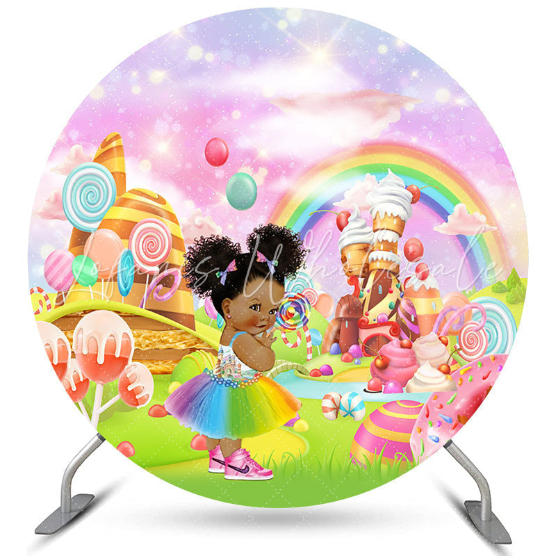Lofaris Glitter Light Candy House Baby Shower Circle Backdrop