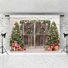 Lofaris Glitter Light Wooden Door And Tree Christmas Backdrop