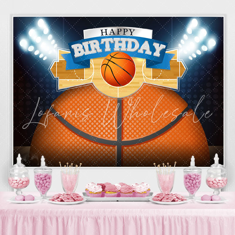 Lofaris Glitter Lights Basketball Court Happy Birthday Backdrop