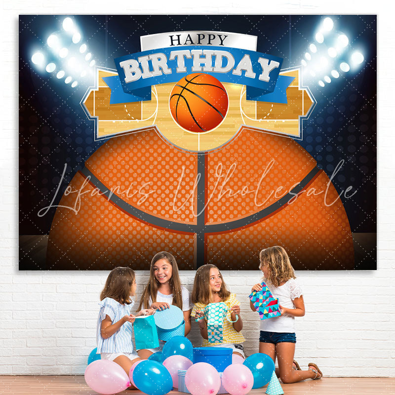 Lofaris Glitter Lights Basketball Court Happy Birthday Backdrop