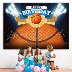 Lofaris Glitter Lights Basketball Court Happy Birthday Backdrop