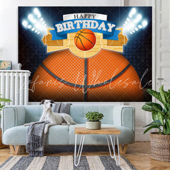 Lofaris Glitter Lights Basketball Court Happy Birthday Backdrop