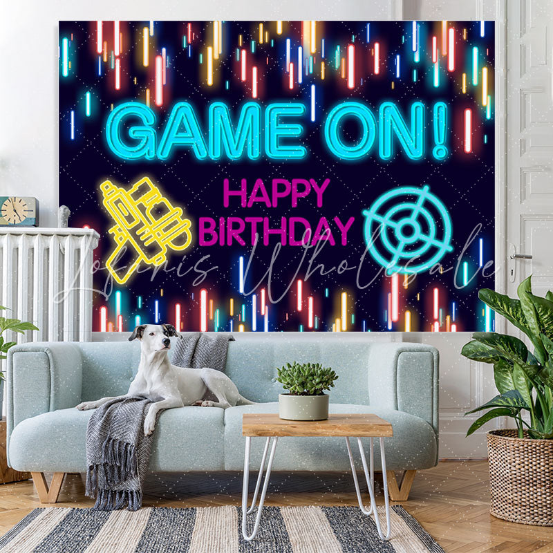 Lofaris Glitter Lights Game On Theme Happy Birthday Backdrop