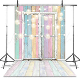 Lofaris Glitter Lights With Colorful Wooden Door Party Backdrop