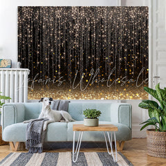 Lofaris Glitter Lines And Black Golden Bokeh Birthday Backdrop