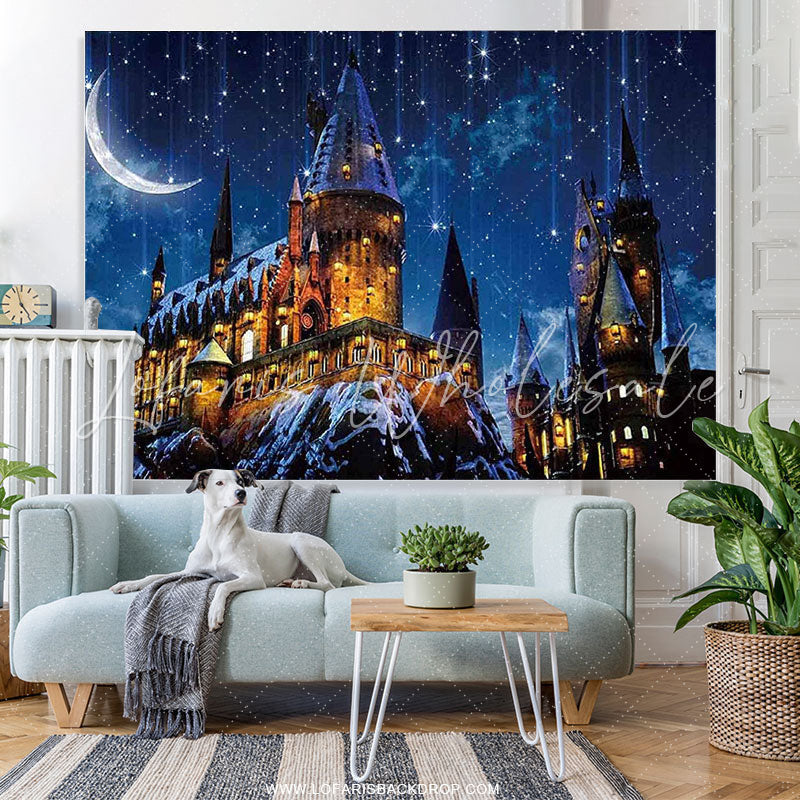 Lofaris Glitter Night And Old Castle Happy Birthday Backdrop