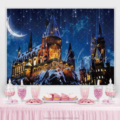Lofaris Glitter Night And Old Castle Happy Birthday Backdrop