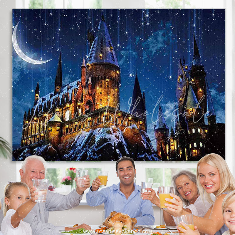 Lofaris Glitter Night And Old Castle Happy Birthday Backdrop