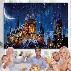 Lofaris Glitter Night And Old Castle Happy Birthday Backdrop