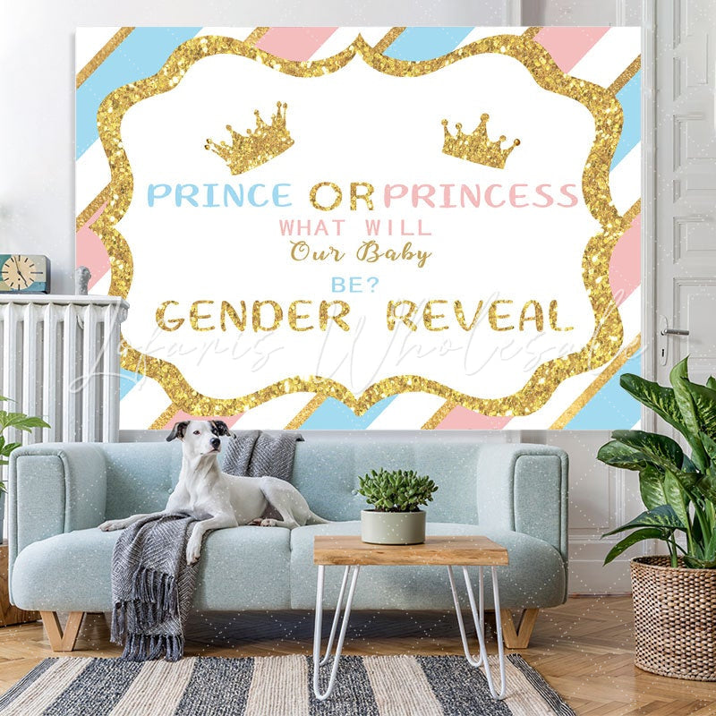 Lofaris Glitter Pink And Blue Crowns Theme Baby Shower Backdrop