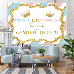 Lofaris Glitter Pink And Blue Crowns Theme Baby Shower Backdrop