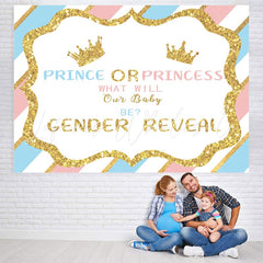 Lofaris Glitter Pink And Blue Crowns Theme Baby Shower Backdrop