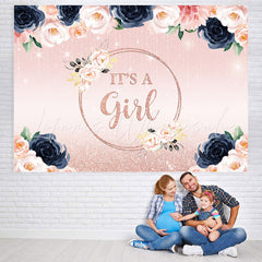 Lofaris Glitter Pink And Floral Its A Girl Baby Shower Backdrop