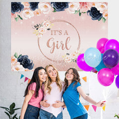 Lofaris Glitter Pink And Floral Its A Girl Baby Shower Backdrop