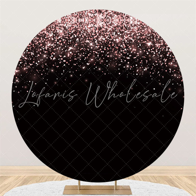 Lofaris Glitter Pink Black Theme Happy Birthday Circle Backdrop