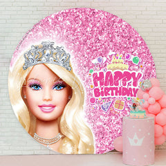 Lofaris Glitter Pink Diamond Girls Birthday Round Backdrop