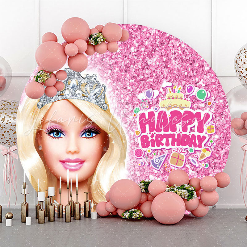 Lofaris Glitter Pink Diamond Girls Birthday Round Backdrop