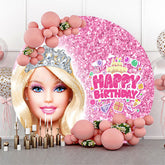 Lofaris Glitter Pink Diamond Girls Birthday Round Backdrop