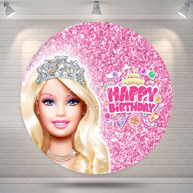 Lofaris Glitter Pink Diamond Girls Birthday Round Backdrop
