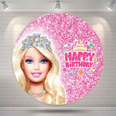 Lofaris Glitter Pink Diamond Girls Birthday Round Backdrop