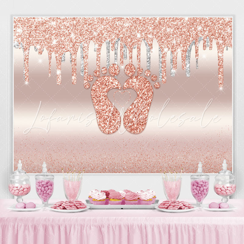 Lofaris Glitter Pink Little Feet Backdrop Baby Shower For Girl