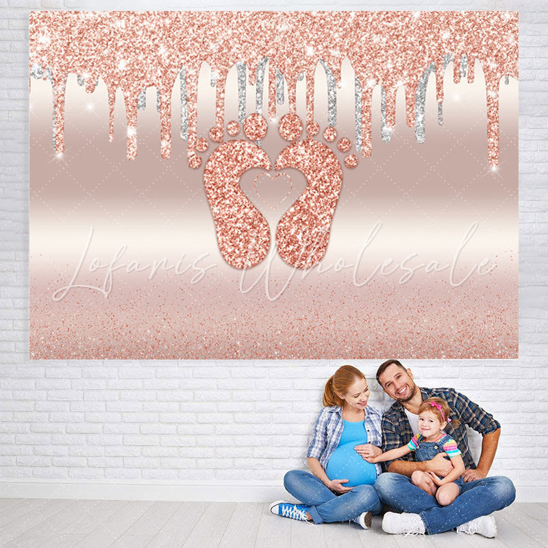 Lofaris Glitter Pink Little Feet Backdrop Baby Shower For Girl