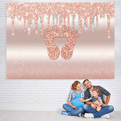 Lofaris Glitter Pink Little Feet Backdrop Baby Shower For Girl