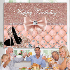 Lofaris Glitter Pink Plaid High Heel Diamond Birthday Backdrop