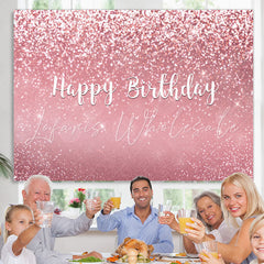 Lofaris Glitter Pink Rose Gold Happy Birthday Party Backdrop