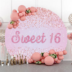 Lofaris Glitter Pink Simple Sweet 16 Birthday Round Backdrop