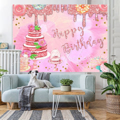 Lofaris Glitter Pink Theme Happy Birthday Backdrop For Girl