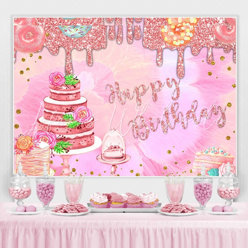 Lofaris Glitter Pink Theme Happy Birthday Backdrop For Girl