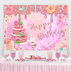 Lofaris Glitter Pink Theme Happy Birthday Backdrop For Girl