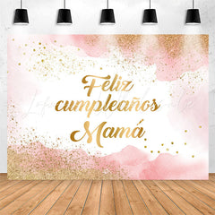 Lofaris Glitter Pink Watercolor Ink Feliz Cumpleanos Backdrop