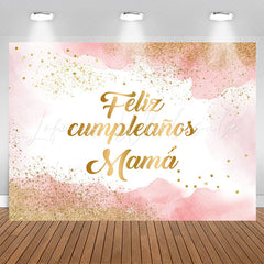 Lofaris Glitter Pink Watercolor Ink Feliz Cumpleanos Backdrop