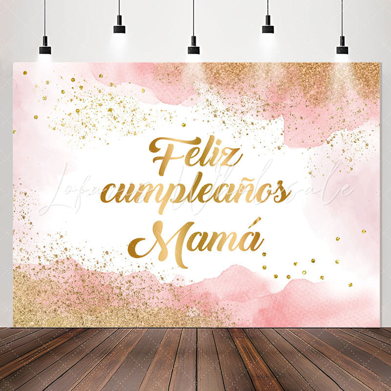 Lofaris Glitter Pink Watercolor Ink Feliz Cumpleanos Backdrop