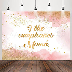 Lofaris Glitter Pink Watercolor Ink Feliz Cumpleanos Backdrop