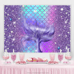 Lofaris Glitter Purple And Blue Mermaid Tail Birthday Backdrop
