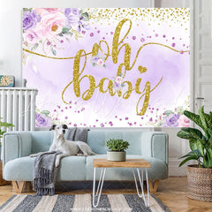 Lofaris Glitter Purple And Golden Floral Baby Shower Backdrop