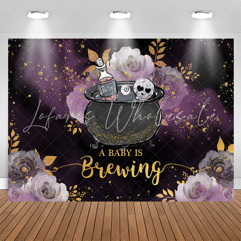 Lofaris Glitter Purple Floral Brewing Baby Shower Backdrop