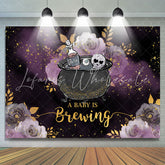 Lofaris Glitter Purple Floral Brewing Baby Shower Backdrop