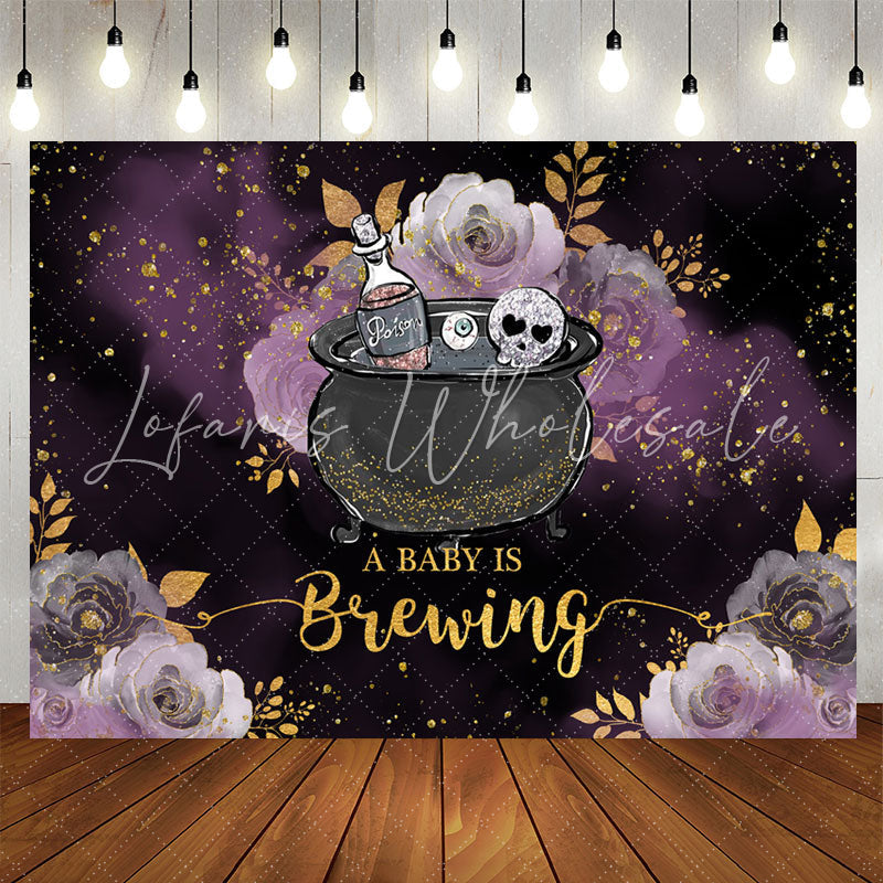 Lofaris Glitter Purple Floral Brewing Baby Shower Backdrop