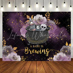 Lofaris Glitter Purple Floral Brewing Baby Shower Backdrop