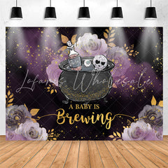 Lofaris Glitter Purple Floral Brewing Baby Shower Backdrop