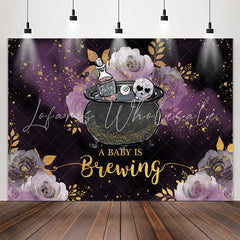 Lofaris Glitter Purple Floral Brewing Baby Shower Backdrop
