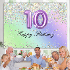Lofaris Glitter Purple Happy 10Th Birthday Backdrop For Girl